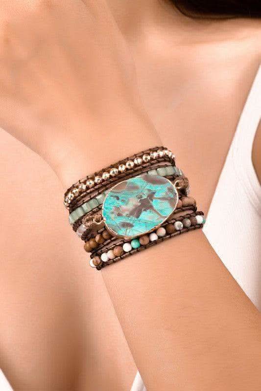 34 inch 5 Wraps Natural Stone Boho Bracelet - SwagglyLife Home & Fashion
